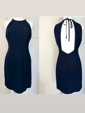 Laundry By Shelli Segal Dark Navy Open Back 90’s  Halter Mini Dress